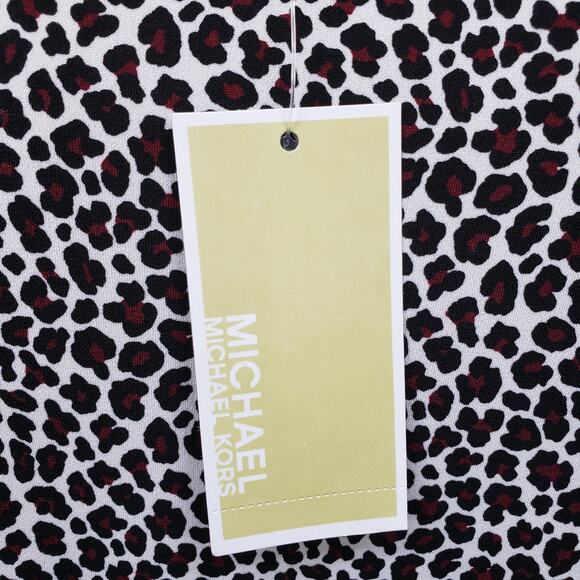 NWT MICHAEL KORS Arm Slit Animal Print Top Blouse Women L V-Neck Ruby Black - Picture 12 of 14